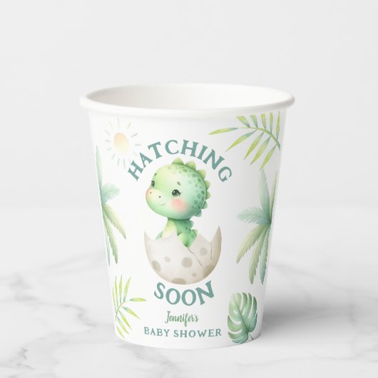 Schattige Dino Gender Neutral Dinosaur Baby shower Papieren Bekers (Voorkant)