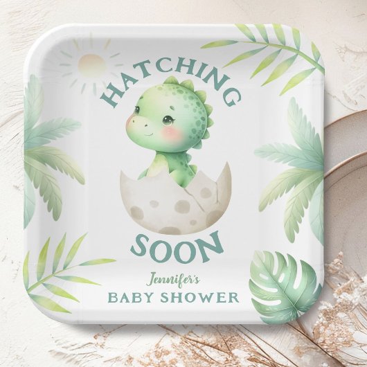 Schattige Dino Gender Neutral Dinosaur Baby shower Papieren Bordje