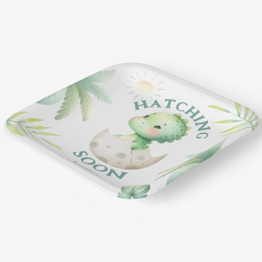 Schattige Dino Gender Neutral Dinosaur Baby shower Papieren Bordje (Gebogen)