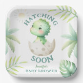 Schattige Dino Gender Neutral Dinosaur Baby shower Papieren Bordje (Voorkant)