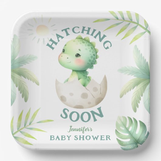 Schattige Dino Gender Neutral Dinosaur Baby shower Papieren Bordje (Voorkant)