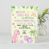 Schattige Dino Meisje Verjaardagsfeestje Kaart (Staand voorkant)