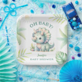 Schattige Dino Oerwoud Triceratops Dinosaur Baby s Papieren Bordje (Feest)