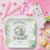 Schattige Dino Oerwoud Triceratops Dinosaur Baby s Papieren Bordje (Feest)