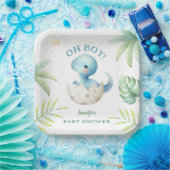 Schattige Dino Oh Boy Dinosaur Baby shower Papieren Bordje (Feest)