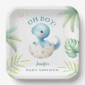 Schattige Dino Oh Boy Dinosaur Baby shower Papieren Bordje (Voorkant)