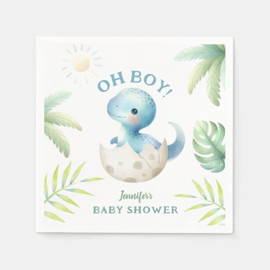Schattige Dino Oh Boy Dinosaur Baby shower Servet (Voorkant)