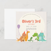 Schattige Dino Party 3e Verjaardag Kaart (Voorkant / Achterkant)