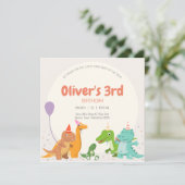 Schattige Dino Party 3e Verjaardag Kaart (Staand voorkant)