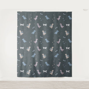 Schattige Dino Patern Blauw Grijs Tapijt Wandkleed