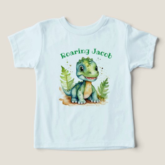 Schattige Dino Peuter T-shirt met Naam -bewerkbaar (Design voorkant)