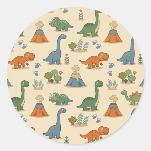 Schattige Dino Ronde Sticker (Voorkant)