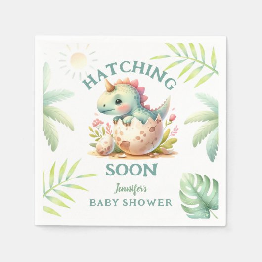 Schattige Dino Roze Meisje Dinosaurus Baby shower Servet (Voorkant)