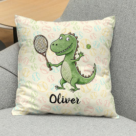 Schattige Dino Speelt Tennis Persoonlijk Kussen
