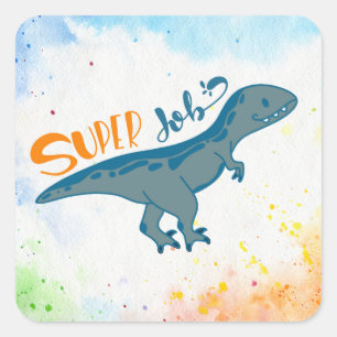 Schattige Dino Super Job Leraar Student Beloning Vierkante Sticker