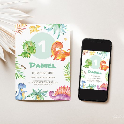 Schattige Dino thema verjaardagsuitnodiging Kaart