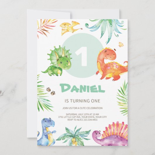 Schattige Dino thema verjaardagsuitnodiging Kaart (Voorkant)