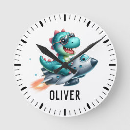 Schattige Dino Trex Piloot Vliegtuig Ronde Klok
