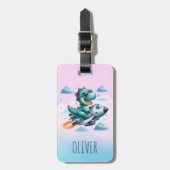 Schattige Dino Trex Pilot Flying Jet Vliegtuig Bagagelabel (Voorkant verticaal)