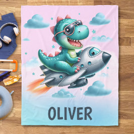 Schattige Dino Trex Pilot Flying Jet Vliegtuig Fleece Deken