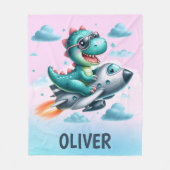 Schattige Dino Trex Pilot Flying Jet Vliegtuig Fleece Deken (Voorkant)