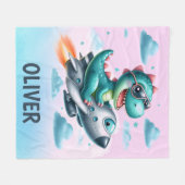 Schattige Dino Trex Pilot Flying Jet Vliegtuig Fleece Deken (Voorkant (Horizontaal))