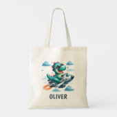Schattige Dino Trex Pilot Flying Jet Vliegtuig Tote Bag (Achterkant)