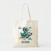 Schattige Dino Trex Pilot Flying Jet Vliegtuig Tote Bag (Voorkant)