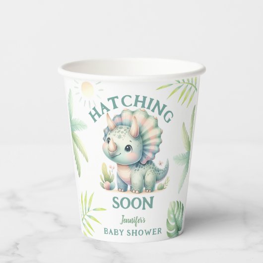 Schattige Dino Triceratops Dinosaurus Groen Baby s Papieren Bekers (Achterkant)
