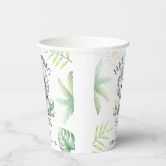 Schattige Dino Triceratops Dinosaurus Groen Baby s Papieren Bekers (Rechts)