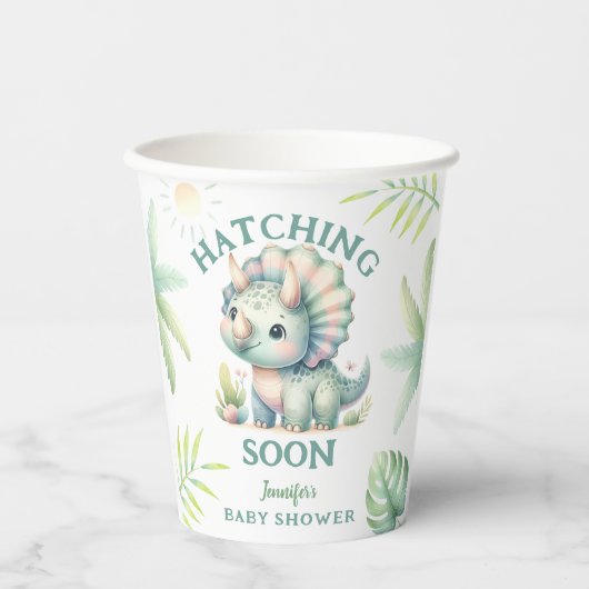 Schattige Dino Triceratops Dinosaurus Groen Baby s Papieren Bekers (Voorkant)