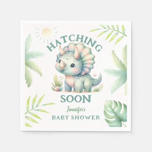 Schattige Dino Triceratops Dinosaurus Groen Baby s Servet (Voorkant)