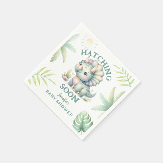 Schattige Dino Triceratops Dinosaurus Groen Baby s Servet (Hoek)