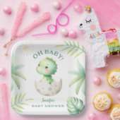 Schattige Dino Tropical Dinosaur Baby shower Papieren Bordje (Feest)