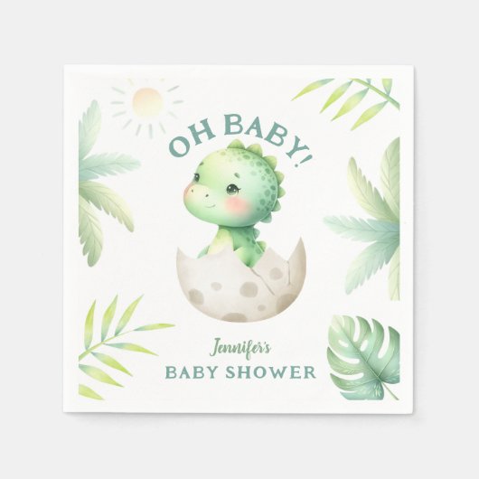 Schattige Dino Tropical Dinosaur Baby shower Servet (Voorkant)