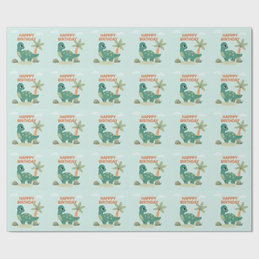 Schattige Dino verjaardagsfeest Cadeaupapier (Vlak)