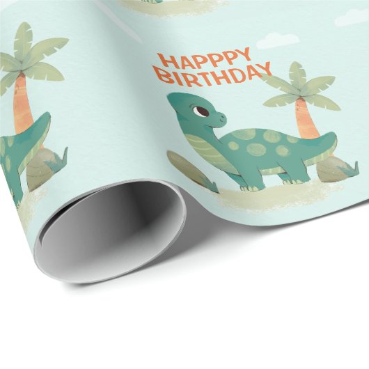 Schattige Dino verjaardagsfeest Cadeaupapier (Rol Hoek)
