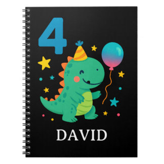 Schattige Dino Verjaardagsfeest - Leeftijd 4 Ontwe Notitieboek