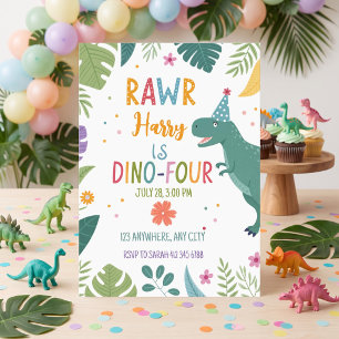schattige dino-vier dinosaurus jongen 4e verjaarda kaart
