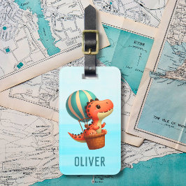 Schattige Dino vliegen in een heteluchtballon Bagagelabel