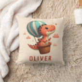 Schattige Dino vliegen in een heteluchtballon Kussen (Deken)