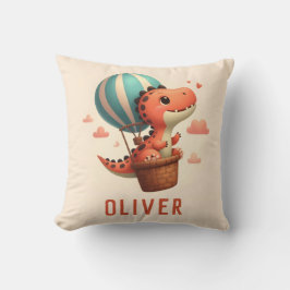 Schattige Dino vliegen in een heteluchtballon Kussen
