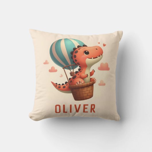 Schattige Dino vliegen in een heteluchtballon Kussen (Voorkant)