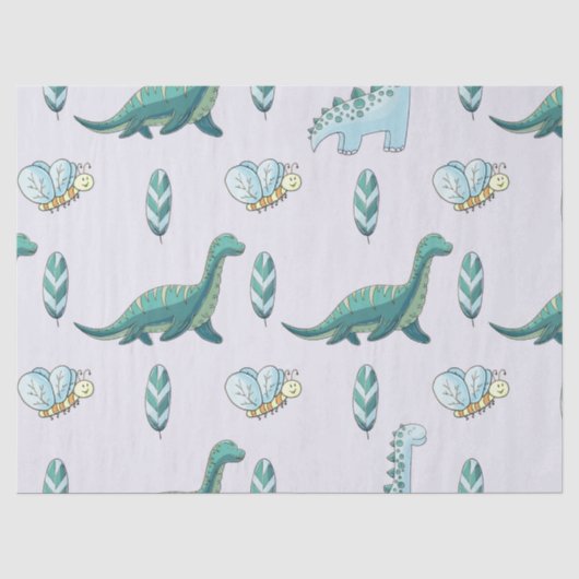 Schattige Dino Vrienden – Mintgroene Tissue Tissuepapier (Voorkant)