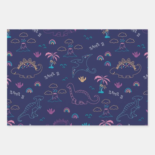 Schattige dinopatroon inpakpapier vel (Voorkant 3)