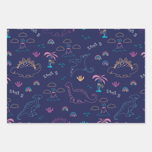 Schattige dinopatroon inpakpapier vel (Voorkant)