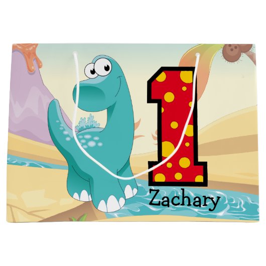 Schattige Dinosaur 1st Birthday Party Custom Groot Cadeauzakje (Voorkant)
