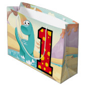Schattige Dinosaur 1st Birthday Party Custom Groot Cadeauzakje (Achterkant Gekanteld)