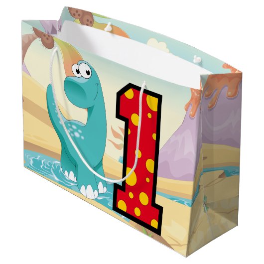 Schattige Dinosaur 1st Birthday Party Custom Groot Cadeauzakje (Achterkant Gekanteld)