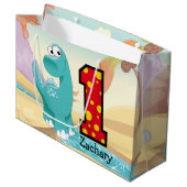Schattige Dinosaur 1st Birthday Party Custom Groot Cadeauzakje (Voorkant Gekanteld)